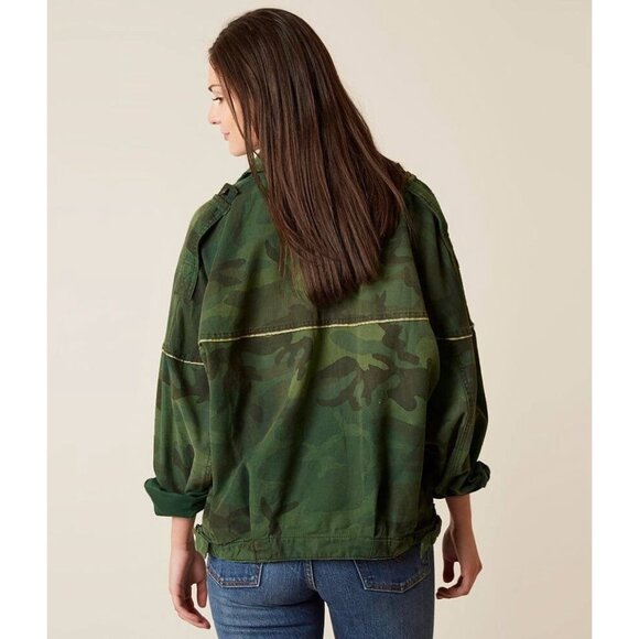Free People Jacket Size L Camo Slouchy Military Oversized Dolman Sleeve Green - Picture 4 of 9